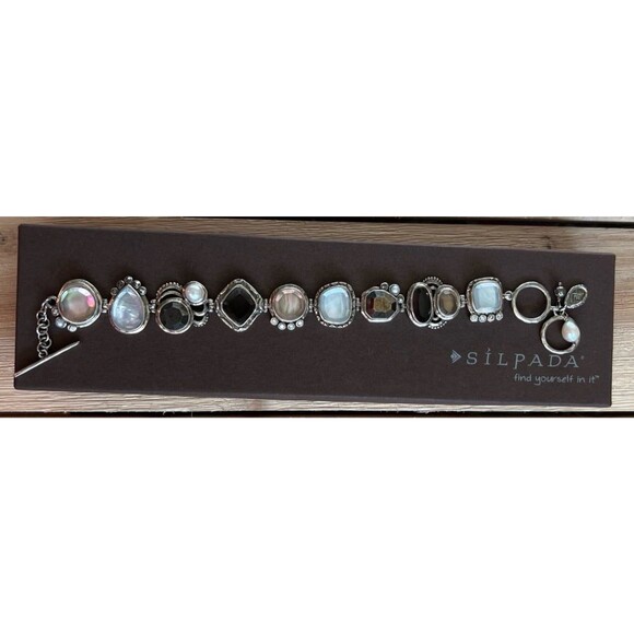 Silpada B2790 Exemplar Sterling Silver Pyrite Lip Shell Glass CZ Bracelet - Picture 6 of 6